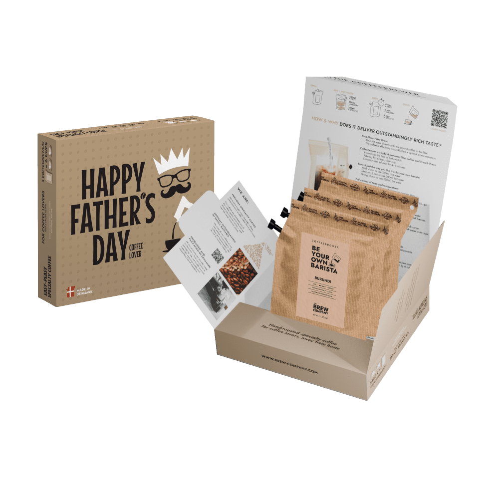Happy Father’s Day Specialty Coffee gaveæske med 3 Coffeebrewers – premium specialty kaffe gave til fars dag, perfekt til hjemmet, kontoret, rejser og udendørs kaffeoplevelser