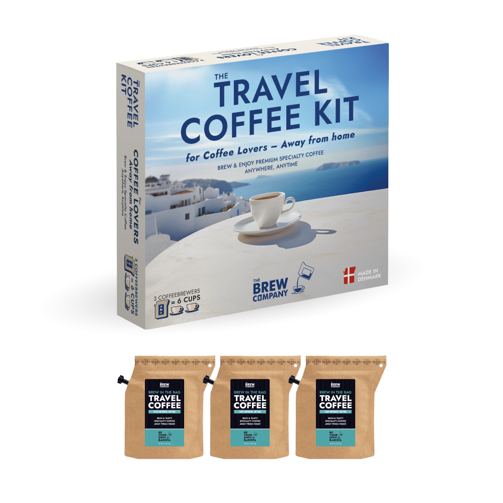 THE TRAVEL COFFEE KIT - gaveæske med 3 stk. kaffe – til kaffeelskere - The Brew Company
